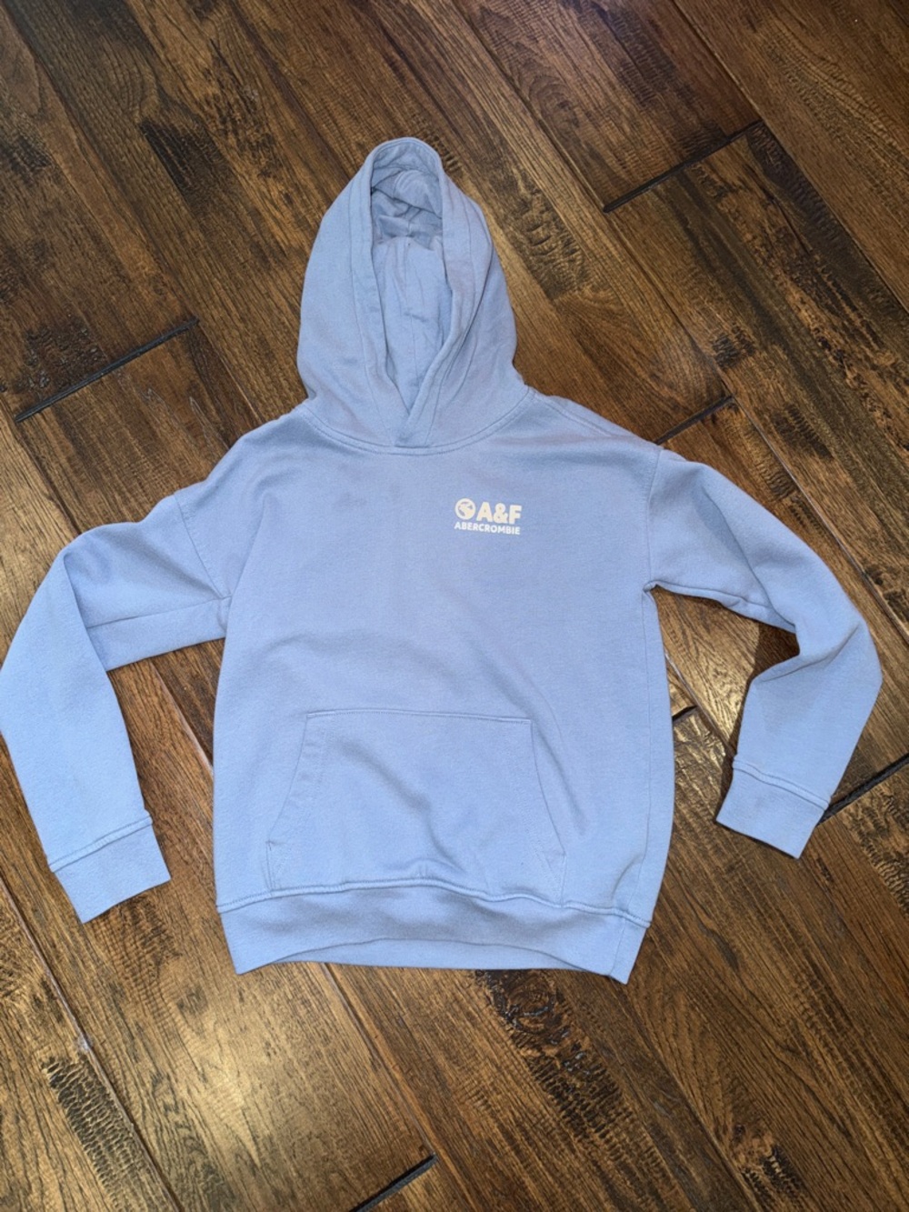 A&F Light Blue Hoodie with Front Pocket. Boys SIZE 9/10. Good used condition.